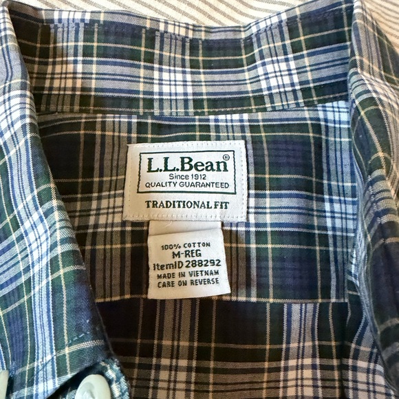 Men’s L.L. Bean Navy and Green Plaid Button Down Shirt - Picture 3 of 3